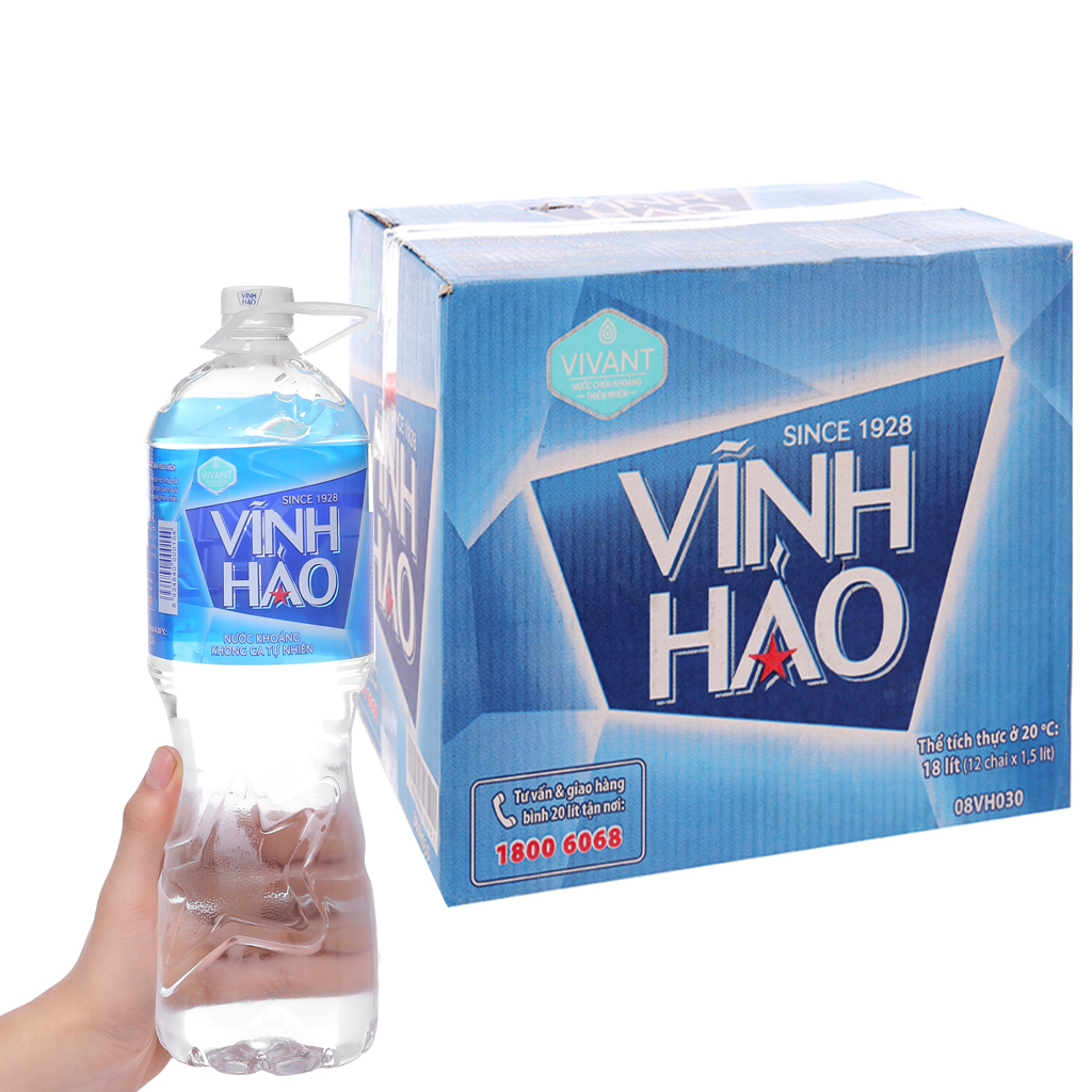 Thùng 12 chai nước khoáng Vĩnh Hảo 1.5L chính hãng giá rẻ