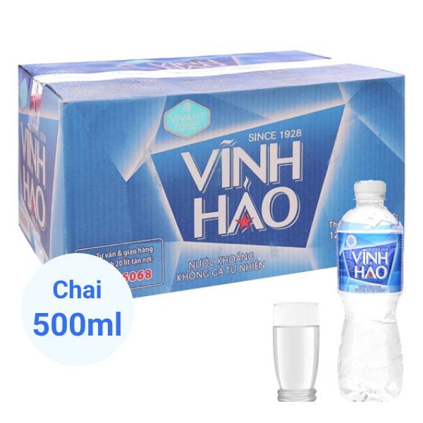 Thùng 24 chai nước khoáng Vĩnh Hảo 500ml chính hãng