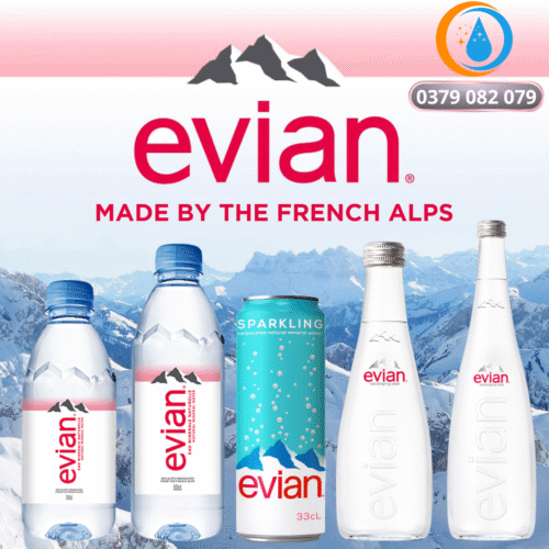 Nước khoáng Evian 330ml của Pháp có ga (Thùng 24 lon)
